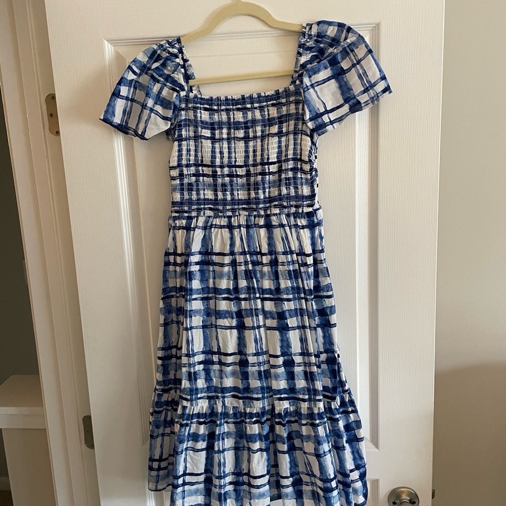 Blue and white smocked Gap dress